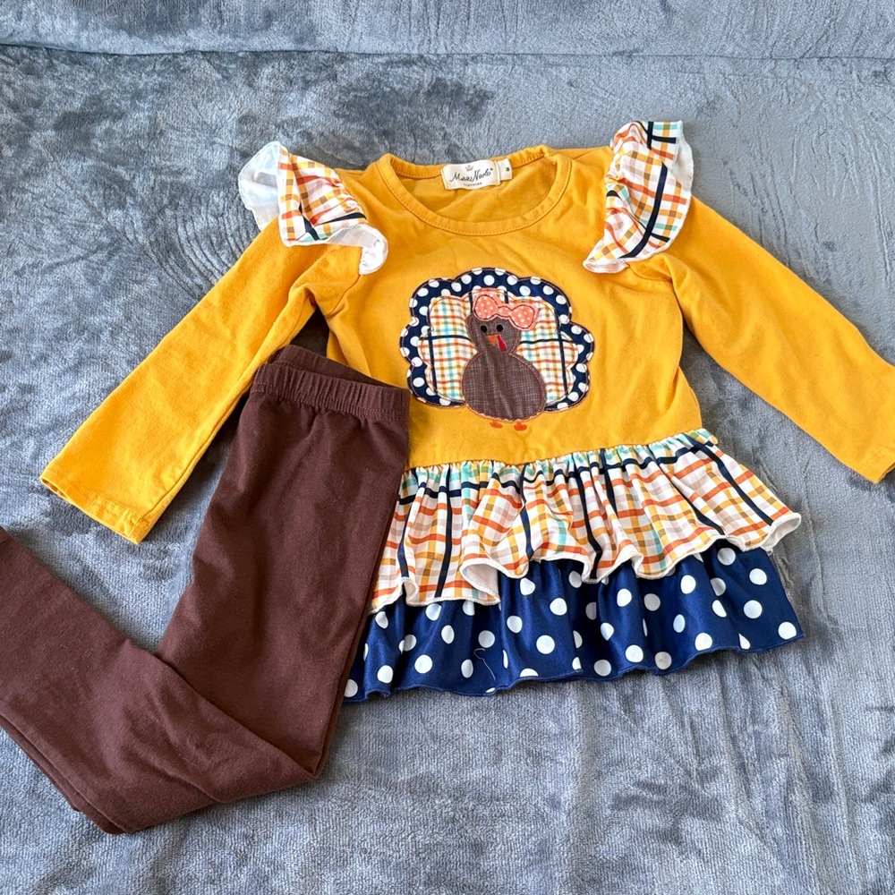 Charming Kids Set with Turkey Design in Yellow and Brown
